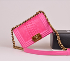 2014 Chanel LE Boy 2014 Flap Shoulder Bag Real Python Leather A67063 Peach A67063