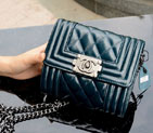 2015 Le Boy Chanel A69088 Iridescent Leather Shoulder Bag Blue A69088