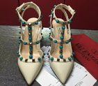 2016 New Valentino women high-heeled shoes in Litchi stripes leather with Heel Height 9.5cm VN0253