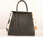 Fendi 2Jours Saffiiano Leather Horsehair Tote Bag F2552L Black&Tan F2552L