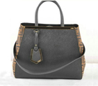 Fendi 2Jours Saffiiano Leather Fabric Tote Bag F2552M Black F2552M