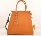 Fendi 2Jours Saffiiano Leather Horsehair Tote Bag F2552L Tan&Black F2552L